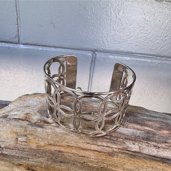 Brighton Jewelry - Brighton Designer Silver Tone Cutout Cuff Bracelet Featuring Intricate Geometric